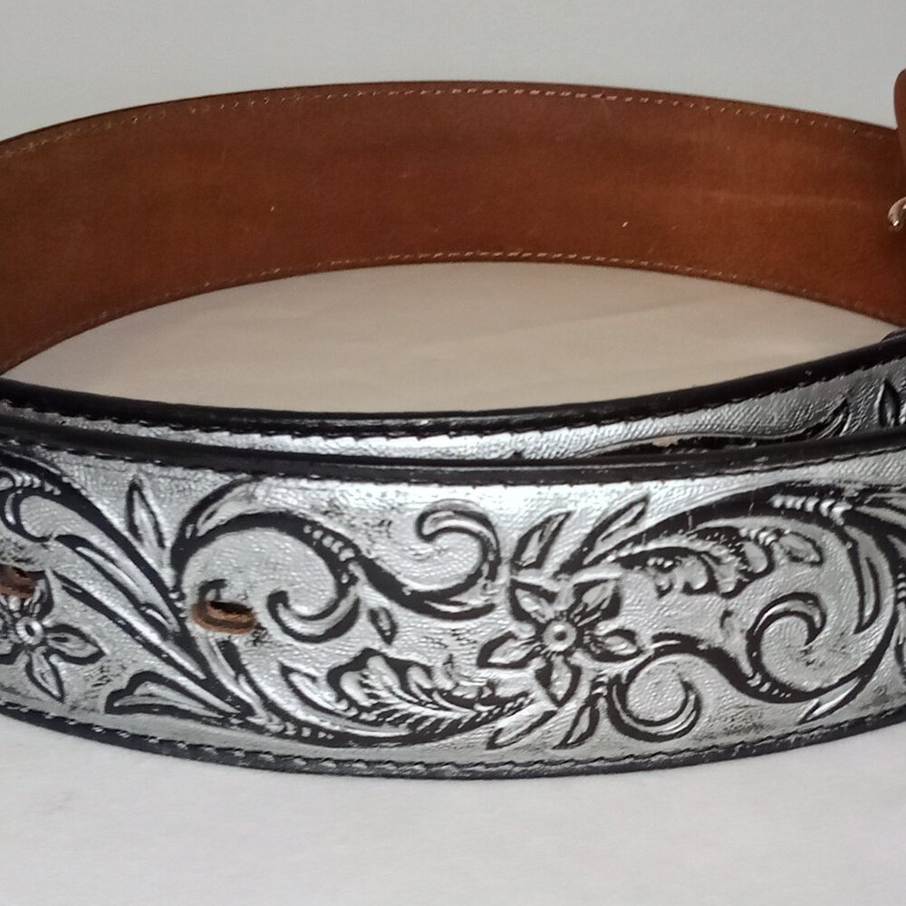 Justin Boots Ladies Belt Western Silver Black Rhinestone Buckle Size 34 - Picture 8 of 16